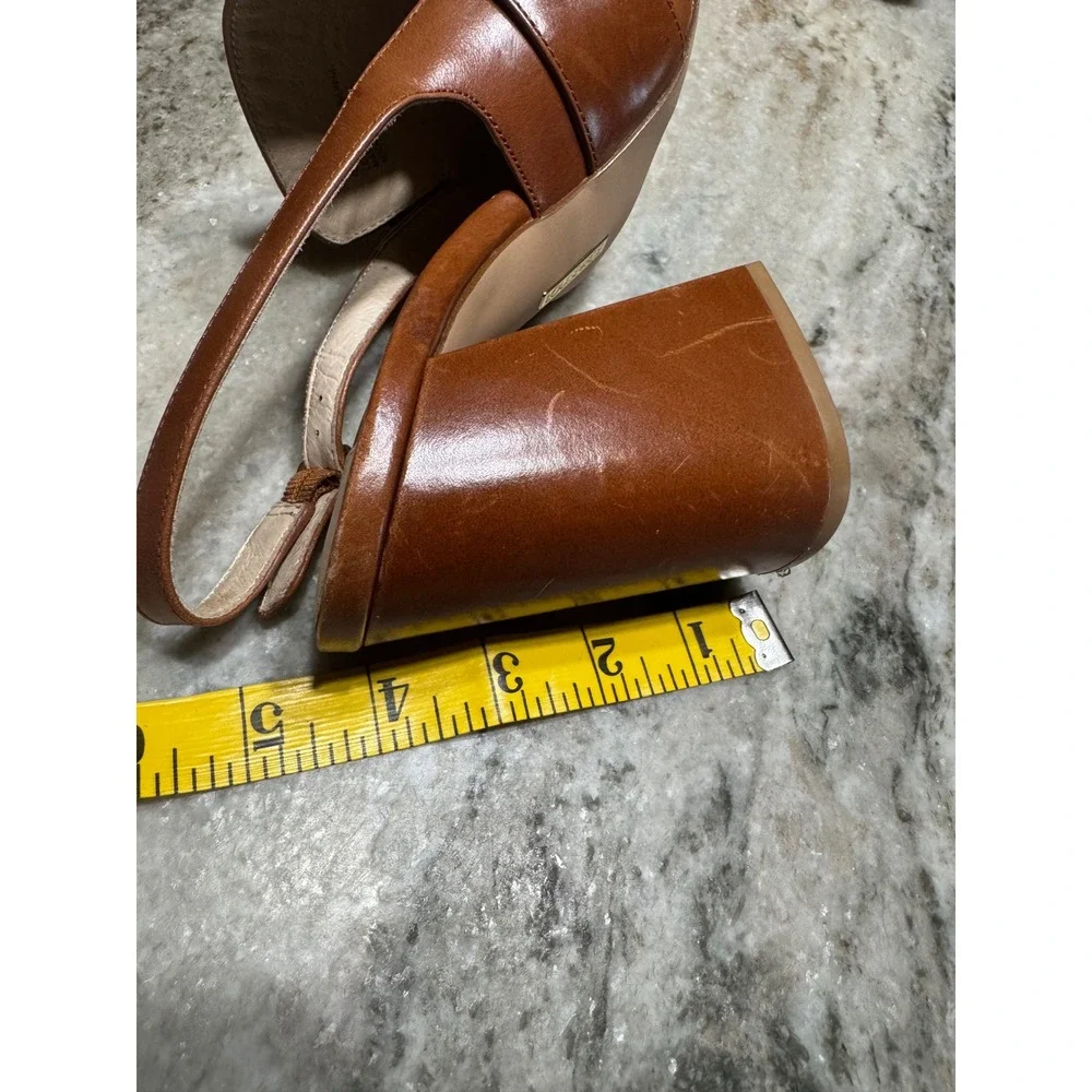 Louise et Cie Ilsa Slingback Pumps Womens 9.5 Leather Block Heel Brown Buckle